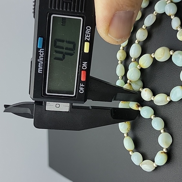 Natural Peru Blue Opal Gems 6 to 8mm Smooth Nugget Beads 17" Silver Necklace - Picture 8 of 11